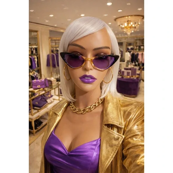 Sunglasses‎ Women Black & Gold Cat Eye Shades - Picture 2 of 8